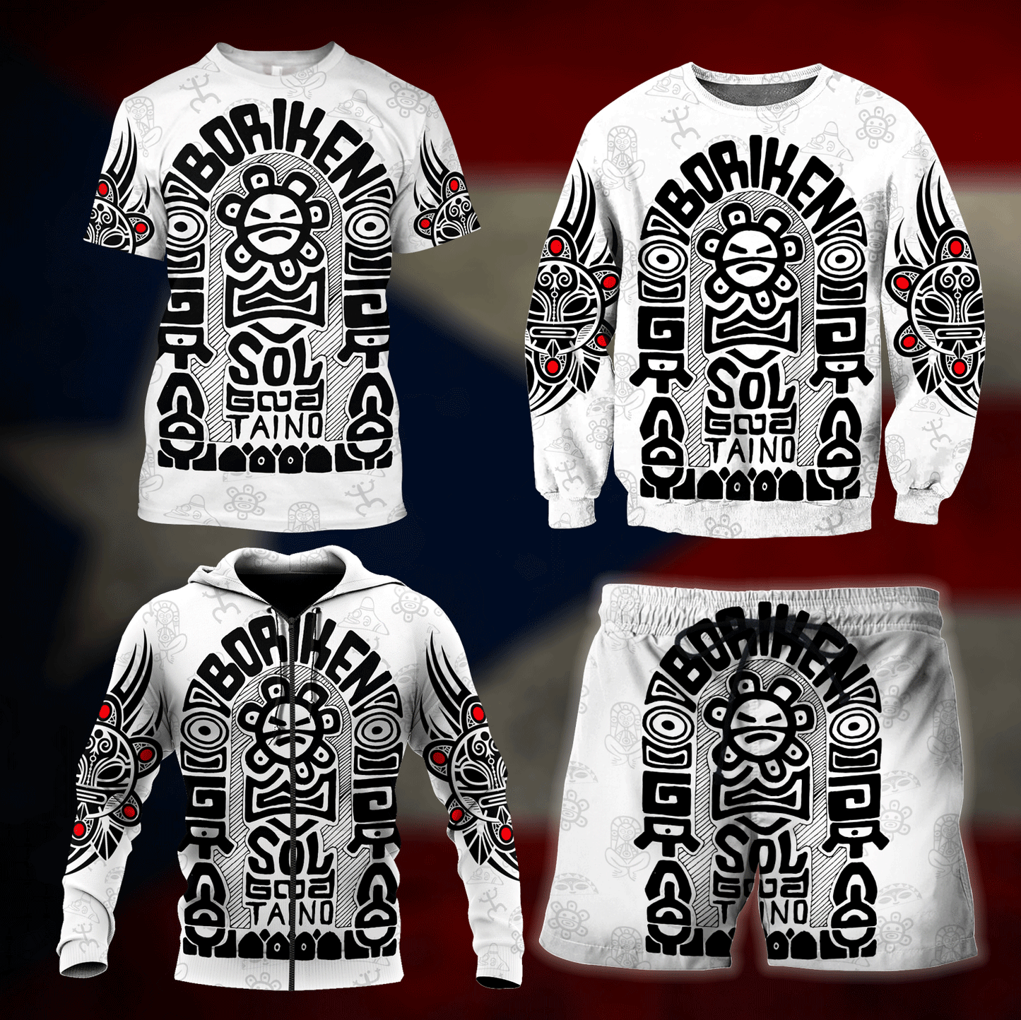 Puerto Rico Black Symbol Sol Taino On White Shirt
