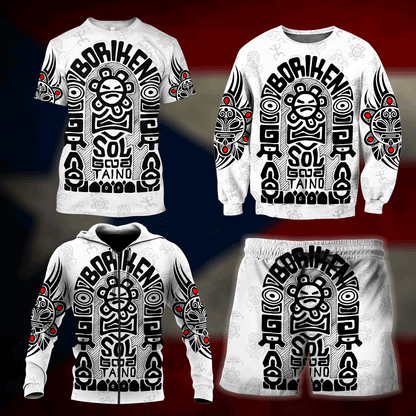 Puerto Rico Black Symbol Sol Taino On White Shirt