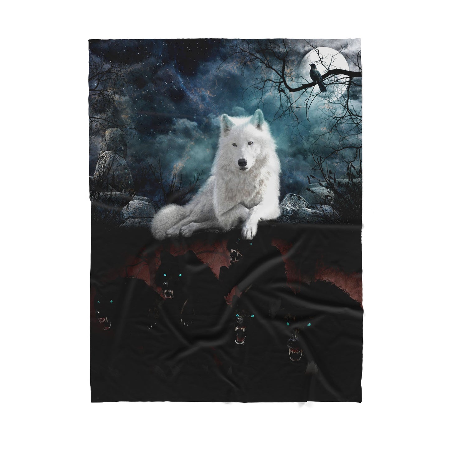 Custom Sherpa Blanket Black And White Wolves MEI