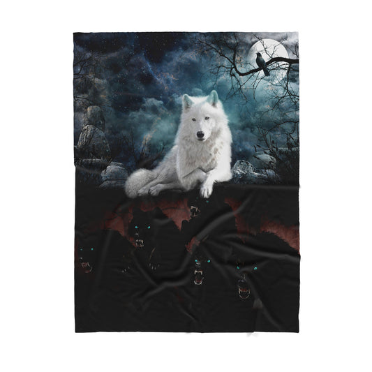 Custom Sherpa Blanket Black And White Wolves MEI