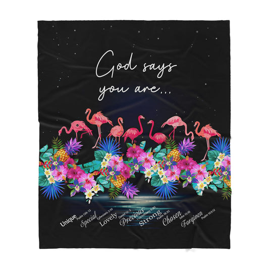 Custom Blanket Tropical Flamingo God Says You Are Sherpa Blanket MEI