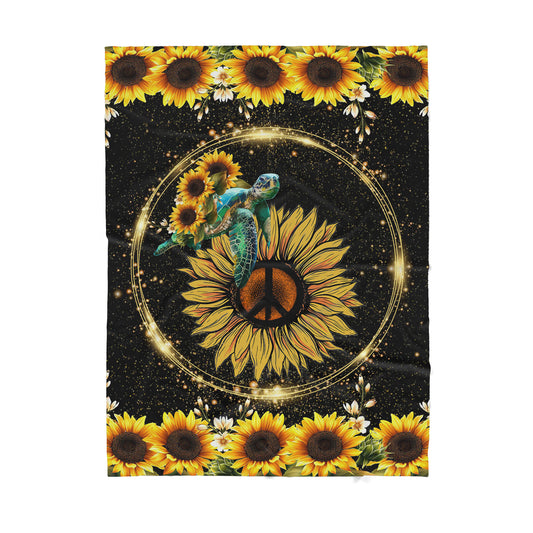 Custom Blanket Hippie Turtle Sunflower Sherpa Blanket MEI