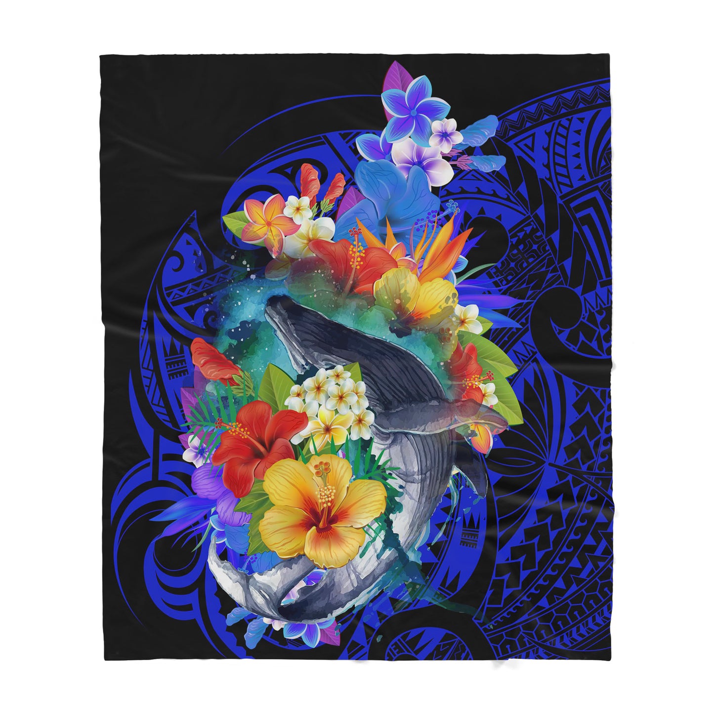 Amazing Kanaka Maoli Humpback Whale Flowers Sherpa Blanket ML