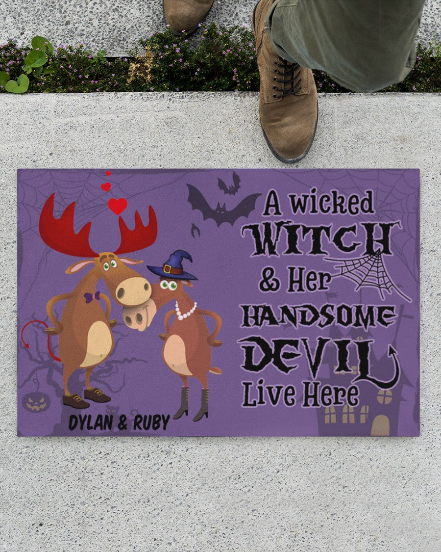 Moose A Wicked Witch And Her Devil Personalized Doormat Welcome Mat, Best Gift For Home Decoration