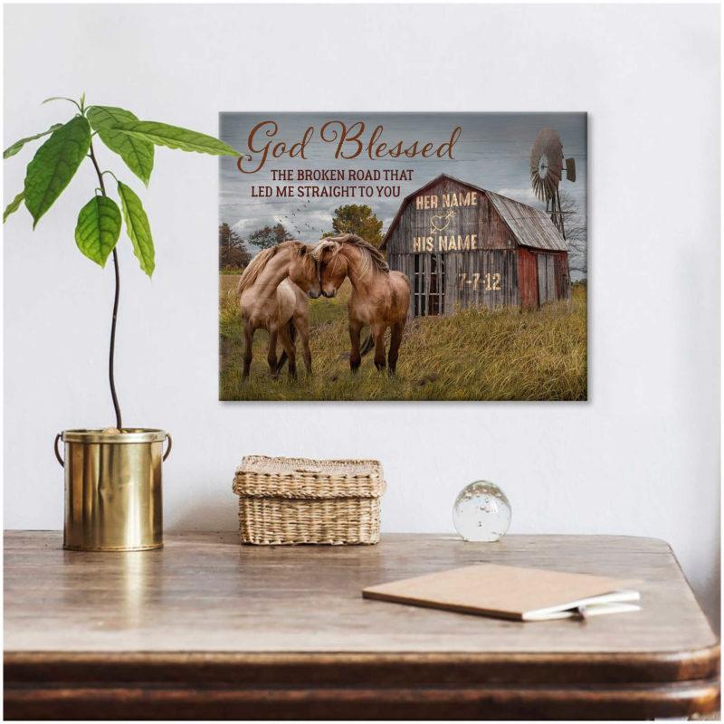 Poster Prints Anniversary Wedding Gift God Blessed The Broken Road Barn and Horses Wall Art Decor