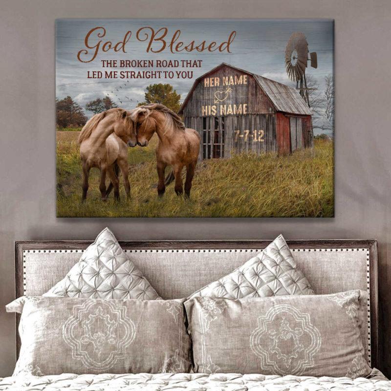 Poster Prints Anniversary Wedding Gift God Blessed The Broken Road Barn and Horses Wall Art Decor