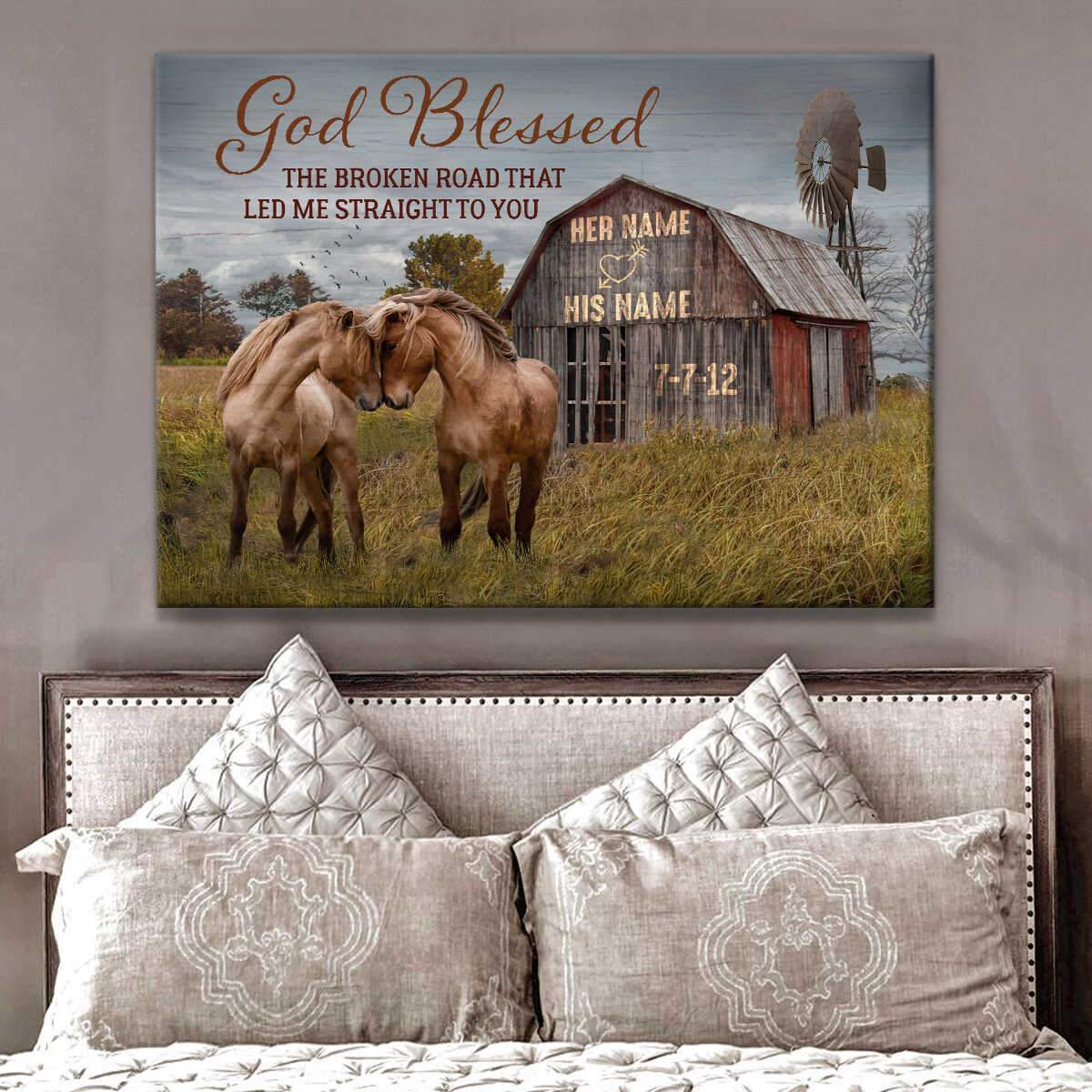 Poster Prints Anniversary Wedding Gift God Blessed The Broken Road Barn and Horses Wall Art Decor