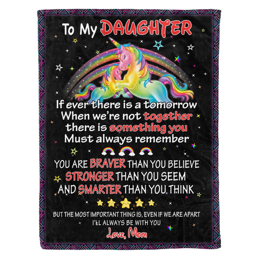 Love Daughter Unicorn Sherpa Blanket Letter - Best Gift for Daughter - Sherpa Blanket DL