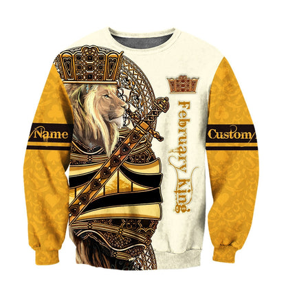 Custom Name February King Lion 3D All Over Printed Unisex Shirts