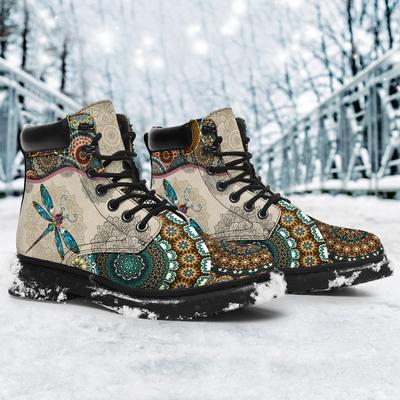 Mandala Dragonfly Rusty Gold Handcrafted Boots TA040606 - Amaze Style™-