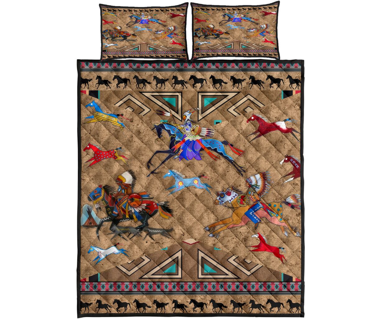 Native American Horses Pattern Quilt Bedding Set MP226S1 - Amaze Style™-Quilt