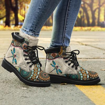Mandala Dragonfly Rusty Gold Handcrafted Boots TA040606 - Amaze Style™-