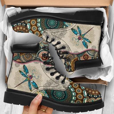 Mandala Dragonfly Rusty Gold Handcrafted Boots TA040606 - Amaze Style™-