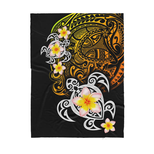 Polynesian Tattoo Pattern Turtle And Frangipani Sherpa Blanket ML