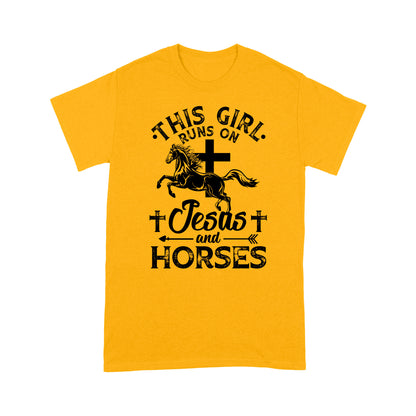 Horse T-shirt This Girl Runs On Jesus And Horses MEI