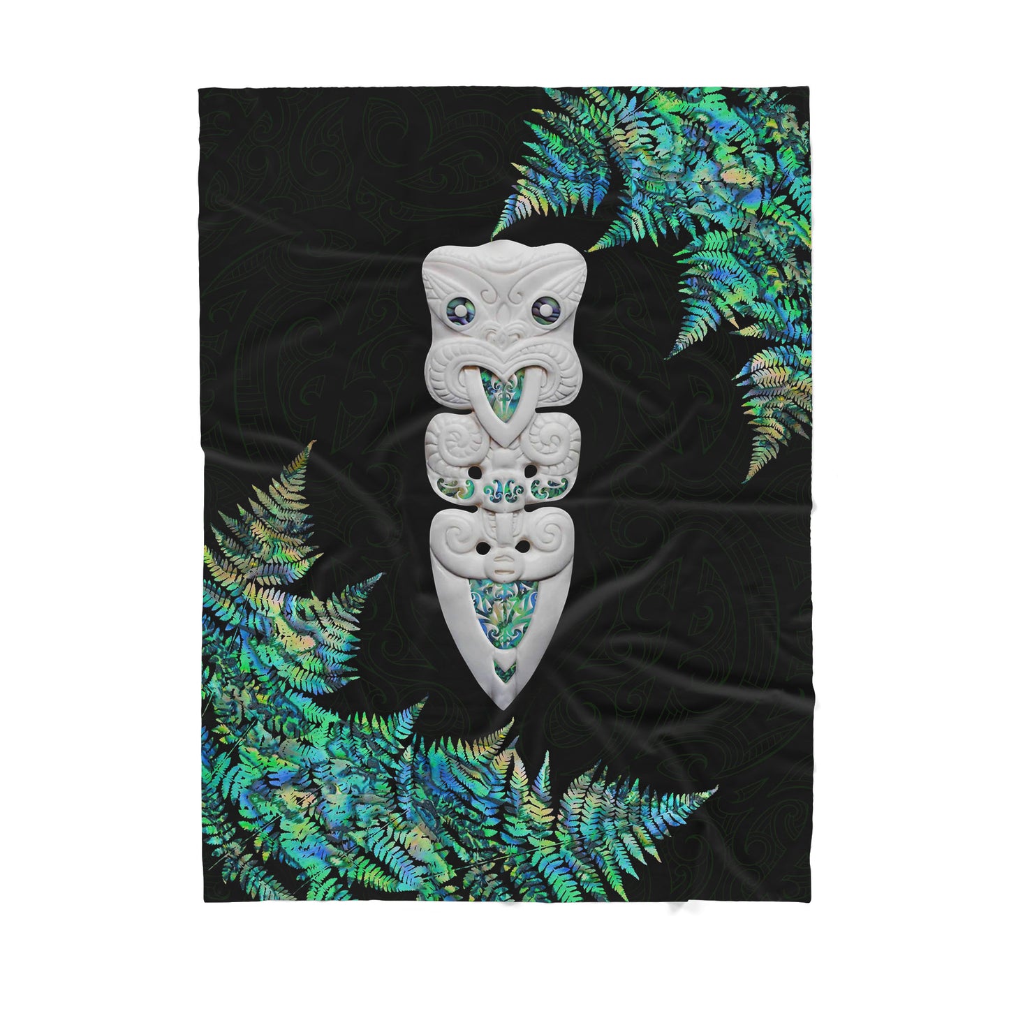 Custom Blanket Hei Taiaha Silver Fern Paua Shell - Maori Sherpa Blanket DL
