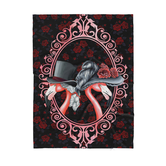 Custom Blanket Beautiful Victorian Flamingo Couple Sherpa Blanket MEI