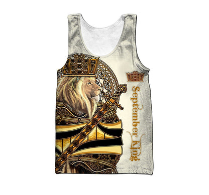 Custom Name September King Lion 3D All Over Printed Unisex Shirts