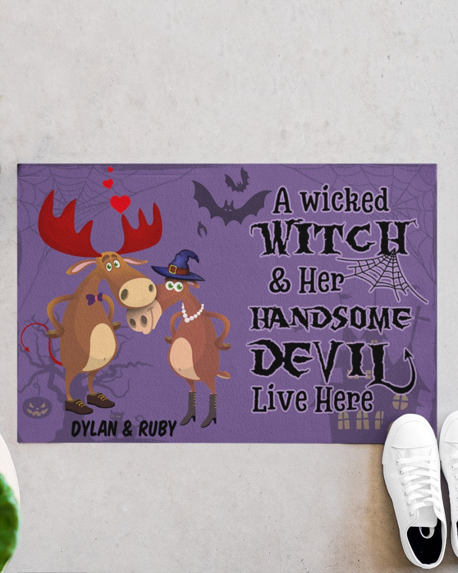 Moose A Wicked Witch And Her Devil Personalized Doormat Welcome Mat, Best Gift For Home Decoration