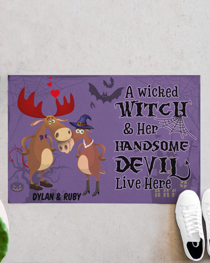 Moose A Wicked Witch And Her Devil Personalized Doormat Welcome Mat, Best Gift For Home Decoration