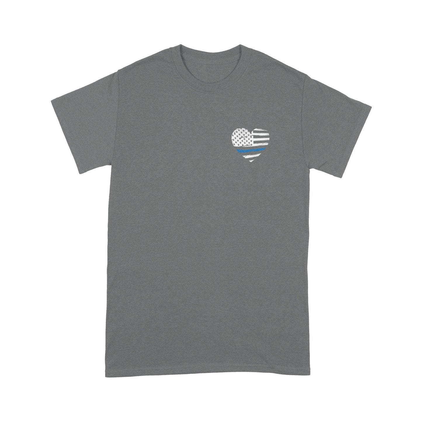 Thin Blue Line Distressed Heart (Front & Back) Standard T-Shirt Police Tee