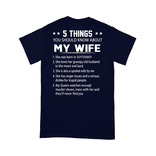 5 Things You Should Know About My Wife Standard T-Shirt Back Print Personalized Tee