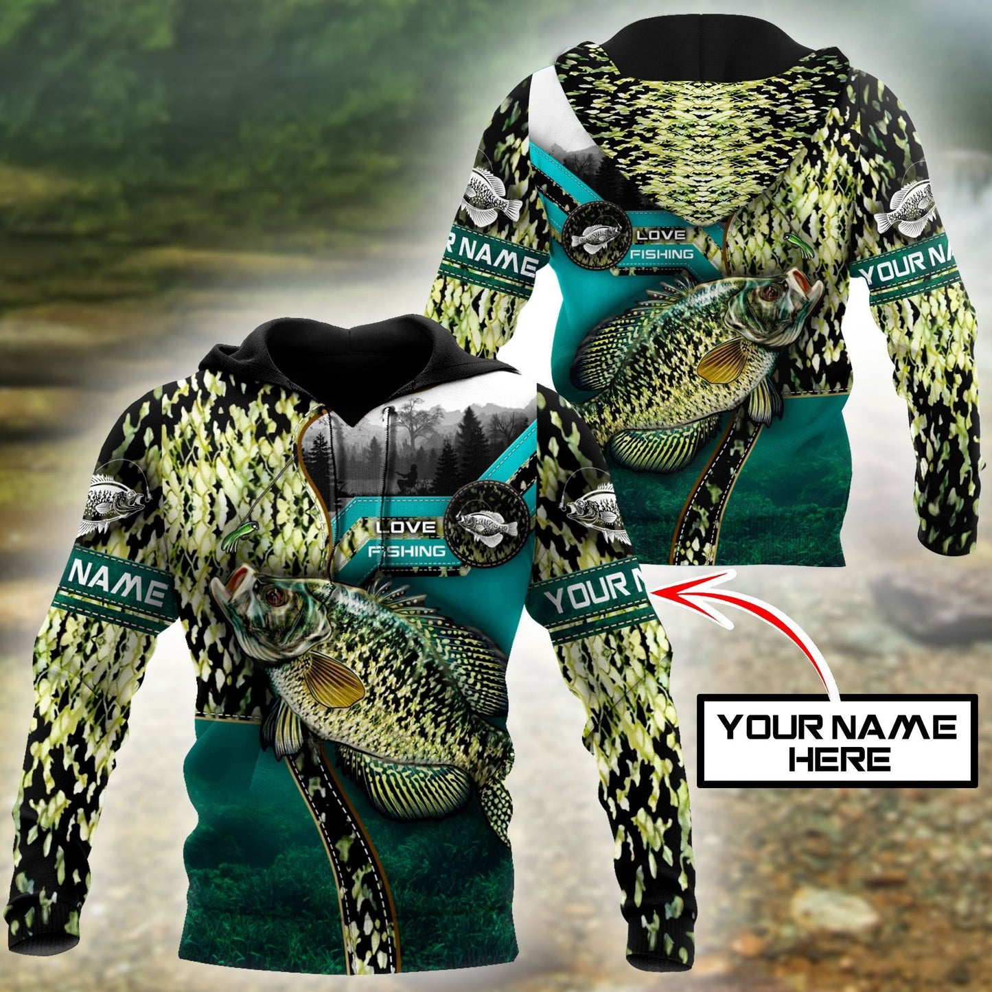 Custom name Crappie Master Fishing camo 3D print shirts