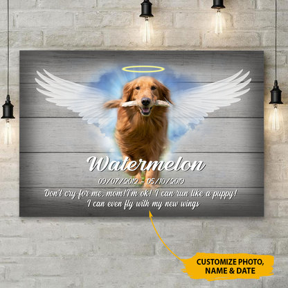 Don’t Cry For Me Mom! I’m ok!! I Can Run Like a Puppy! Customized  Pet Picture Frame Canvas Poster Memorial Gifts