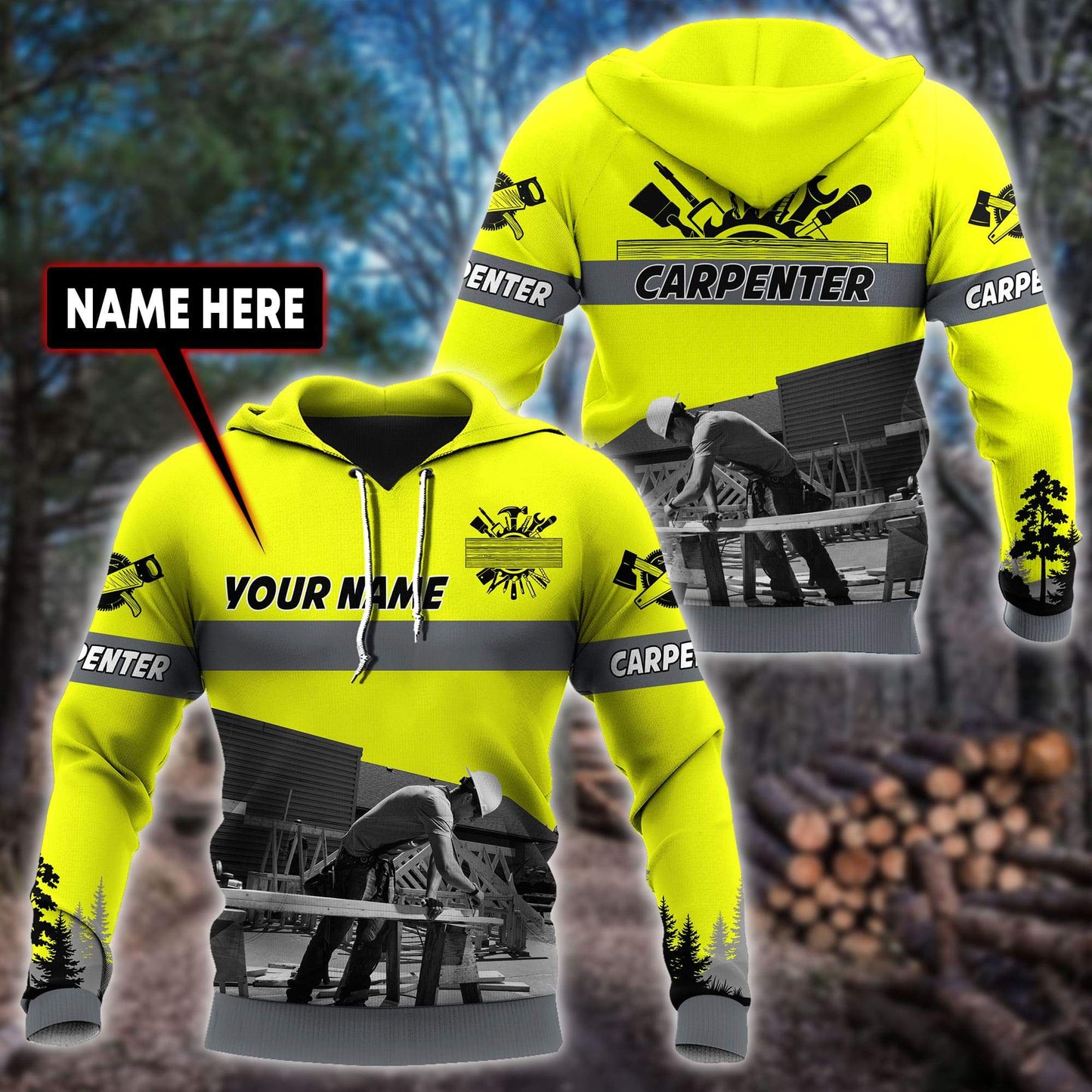 Personalized Name Carpenter 3D All Over Printed Unisex Shirts Yellow