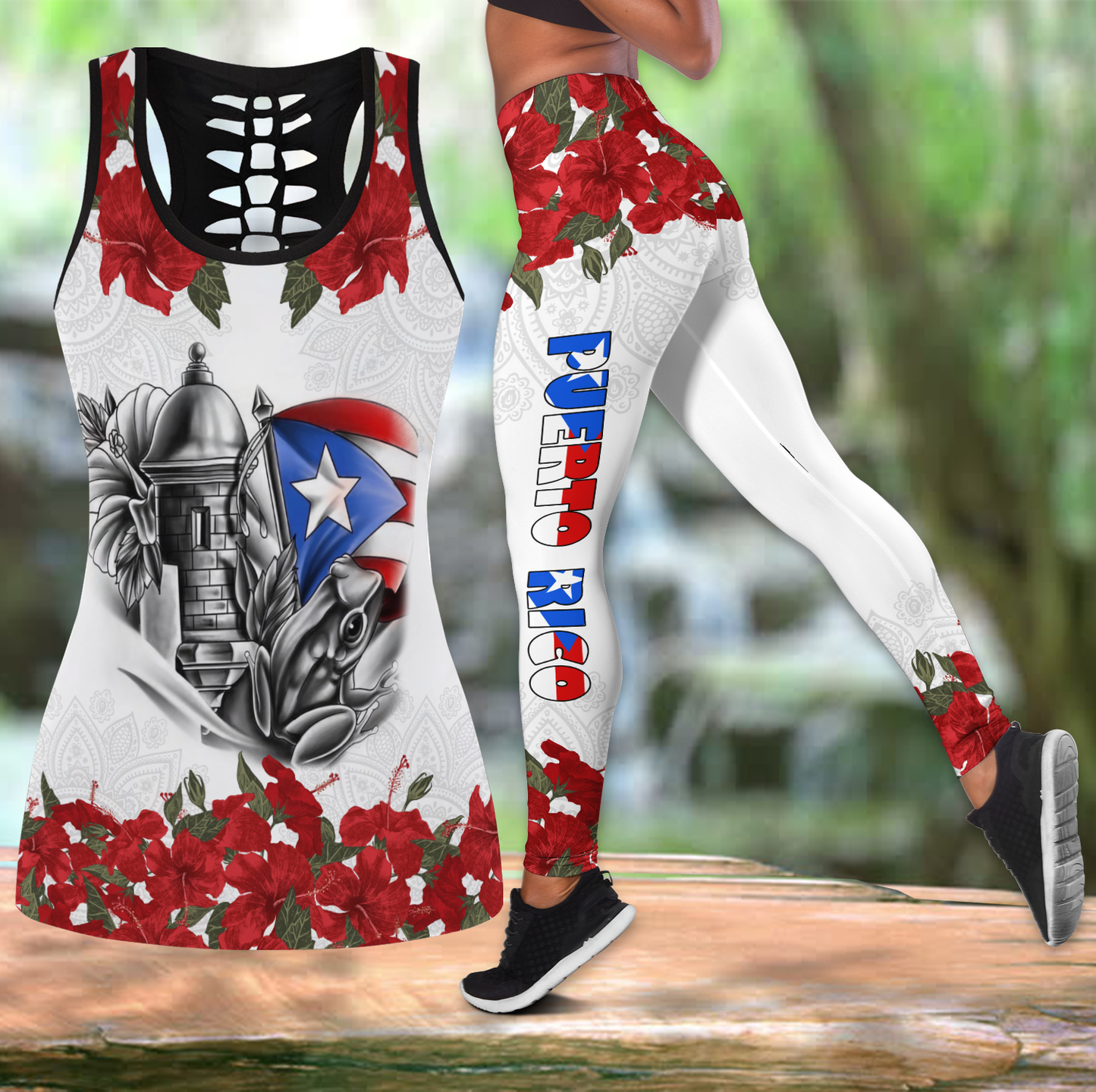 Puerto Rico Combo Hollow Tank Top And Legging Outfit