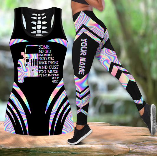 Personalized Colorful Jeep girl leggings + hollow tank combo