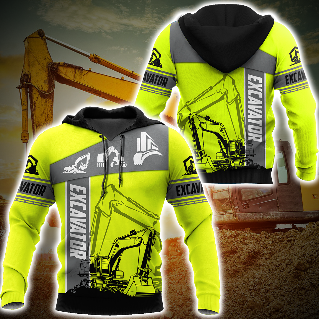 Green Excavator 3D All Over Printed Unisex Shirts