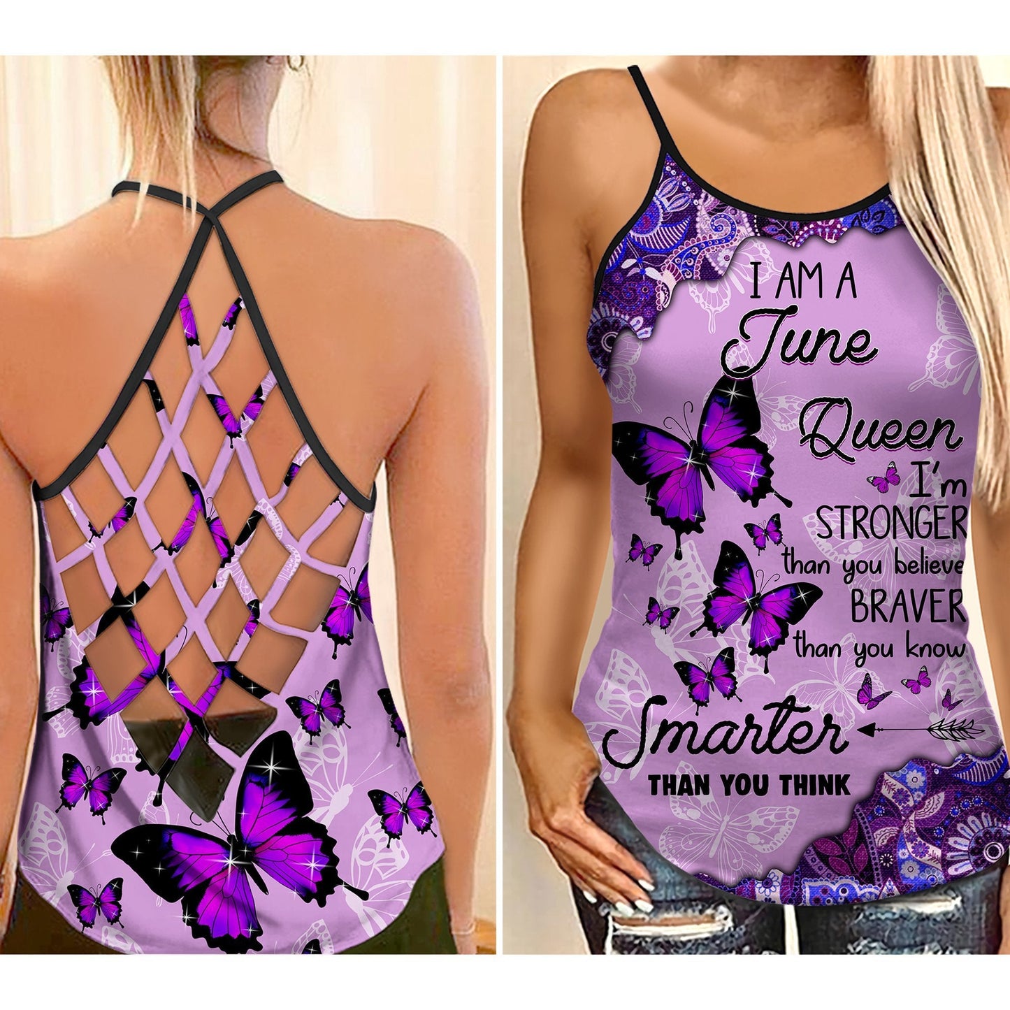 June girl Butterflies Combo Legging Camisole Tank