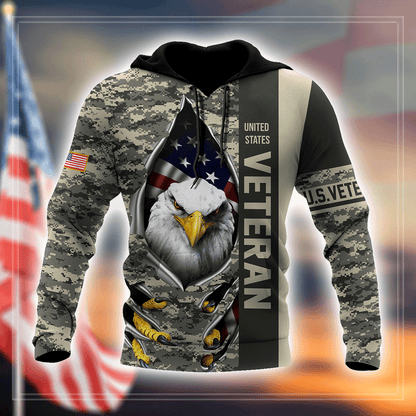 Eagle US Veteran 3D All Over Printed Hoodie