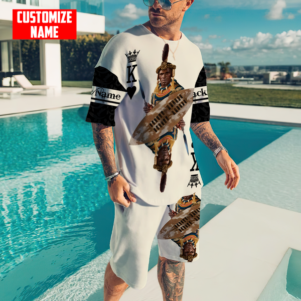 African Culture Personalize Name Black King Zulu Combo Tshirt And Boardshort ML