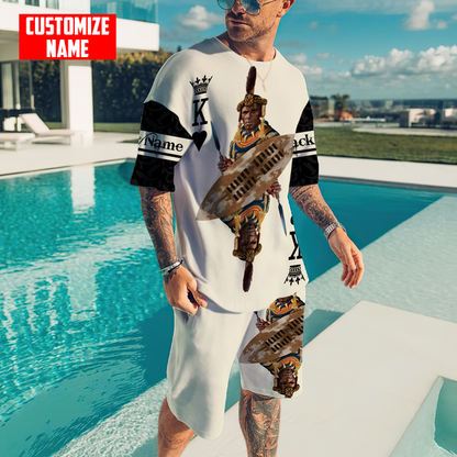 African Culture Personalize Name Black King Zulu Combo Tshirt And Boardshort ML