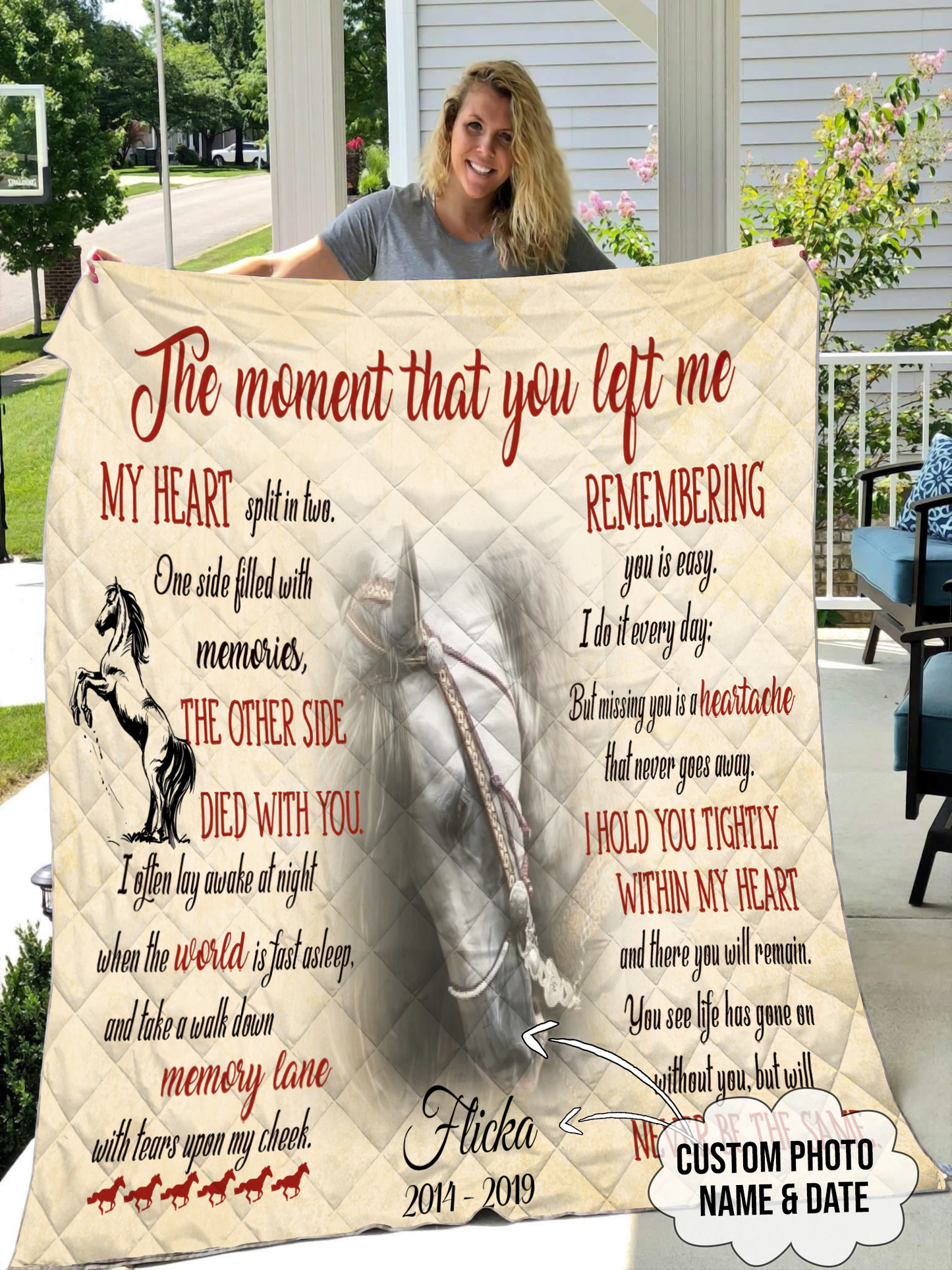 Customzied The Moment That You Left Me My Heart Split In Two Pet Photo Quilt Blanket Memorial Gift