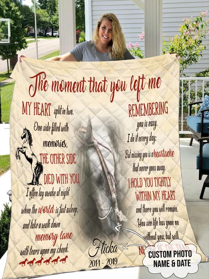 Customzied The Moment That You Left Me My Heart Split In Two Pet Photo Quilt Blanket Memorial Gift
