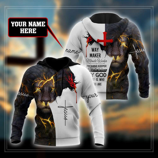 Jesus Christ Lion Way Maker Miracle Worker Personalized Name 3D Printed Hoodie, T-Shirt for Men and Women