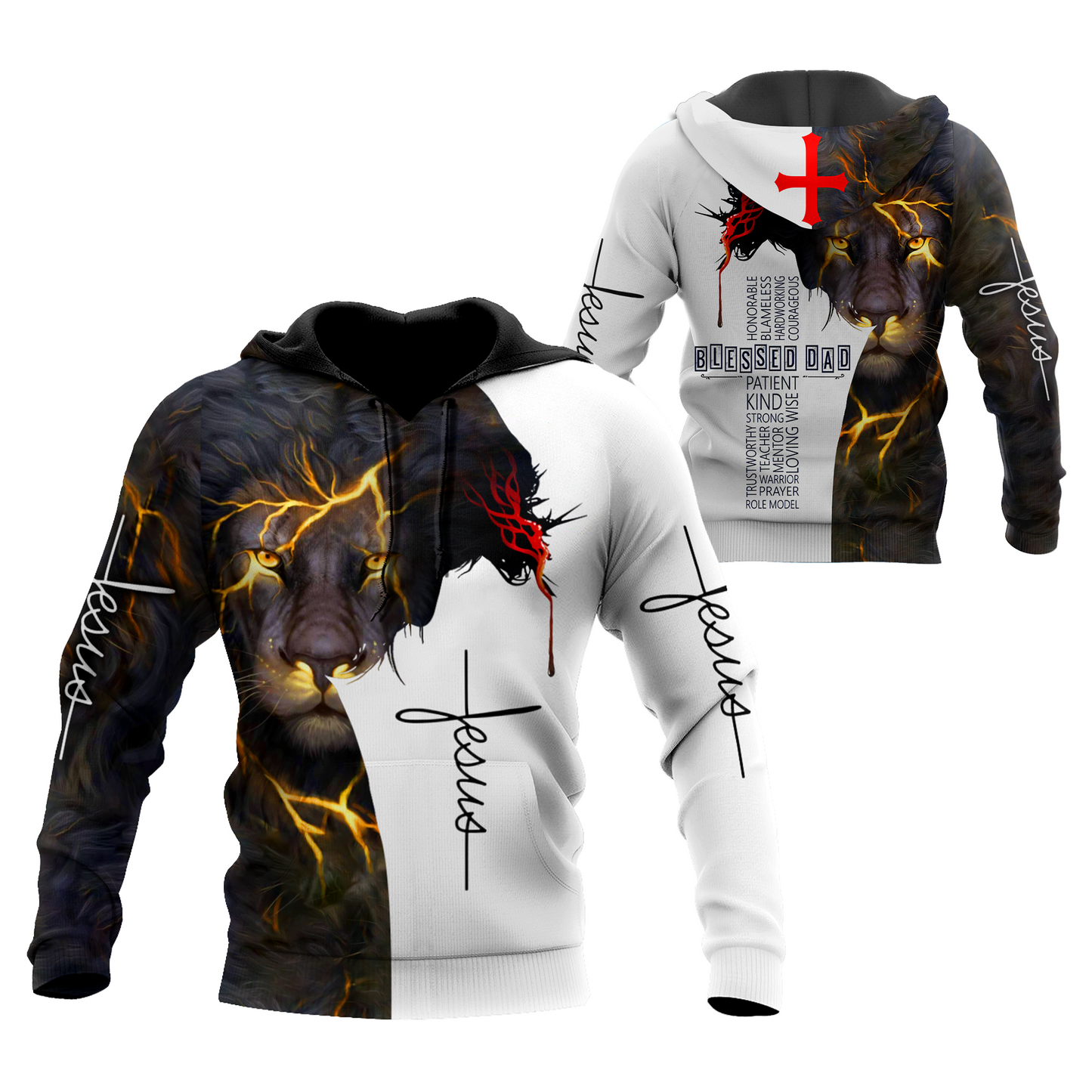 Premium Christian Jesus Blessed Dad Present Lion 3D All Over Printed Unisex Shirts