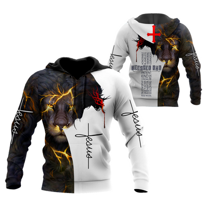 Premium Christian Jesus Blessed Dad Present Lion 3D All Over Printed Unisex Shirts