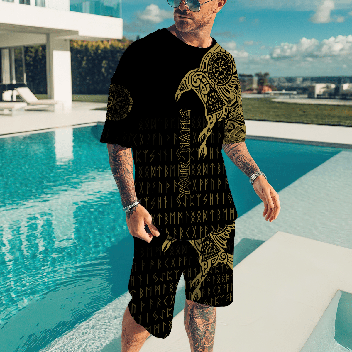 Premium Combo T Shirt Broad Short Raven Of Odin Tattoo 3D All Over Printed