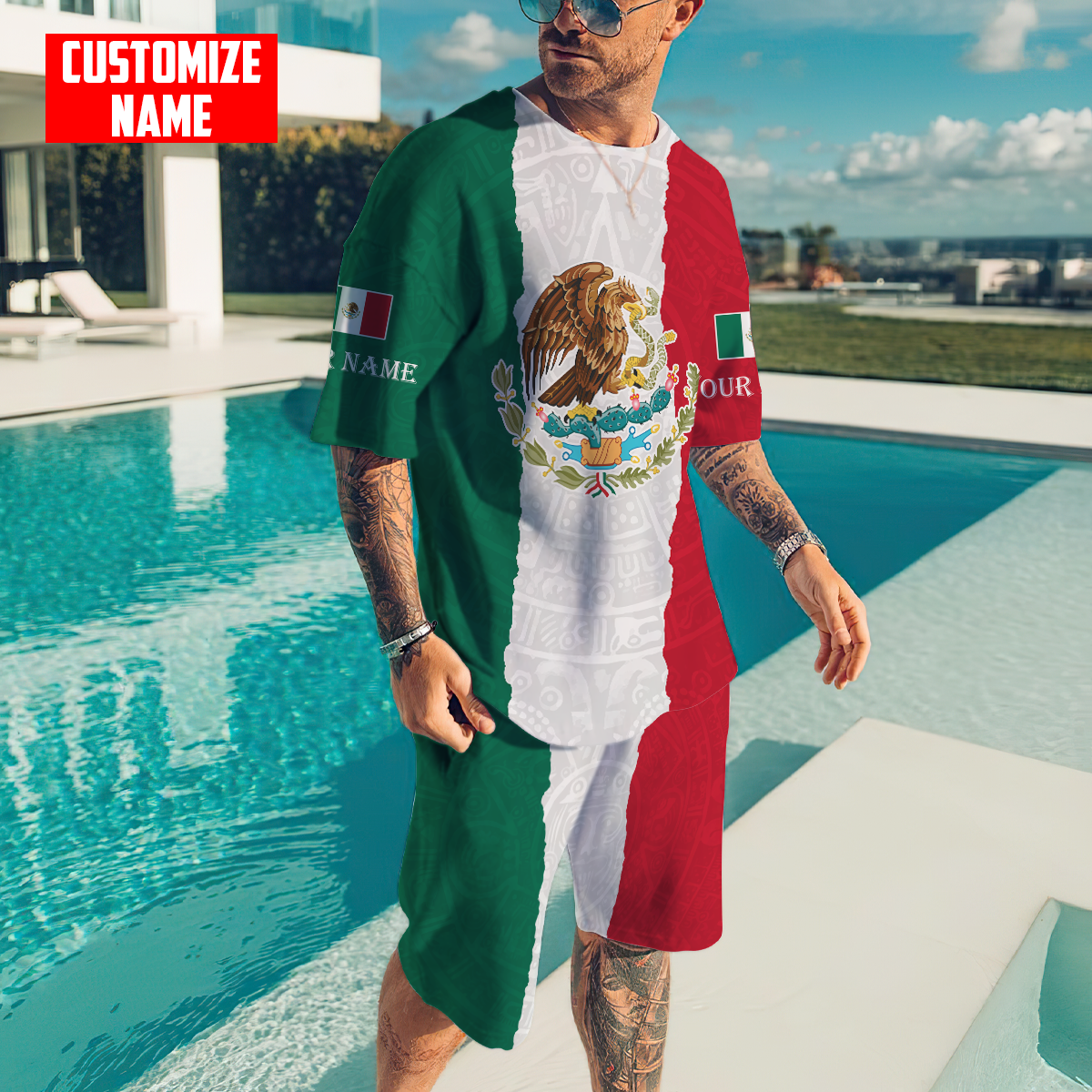 Personalized Name Mexico Combo T-shirt and Short 3D All Over Printed