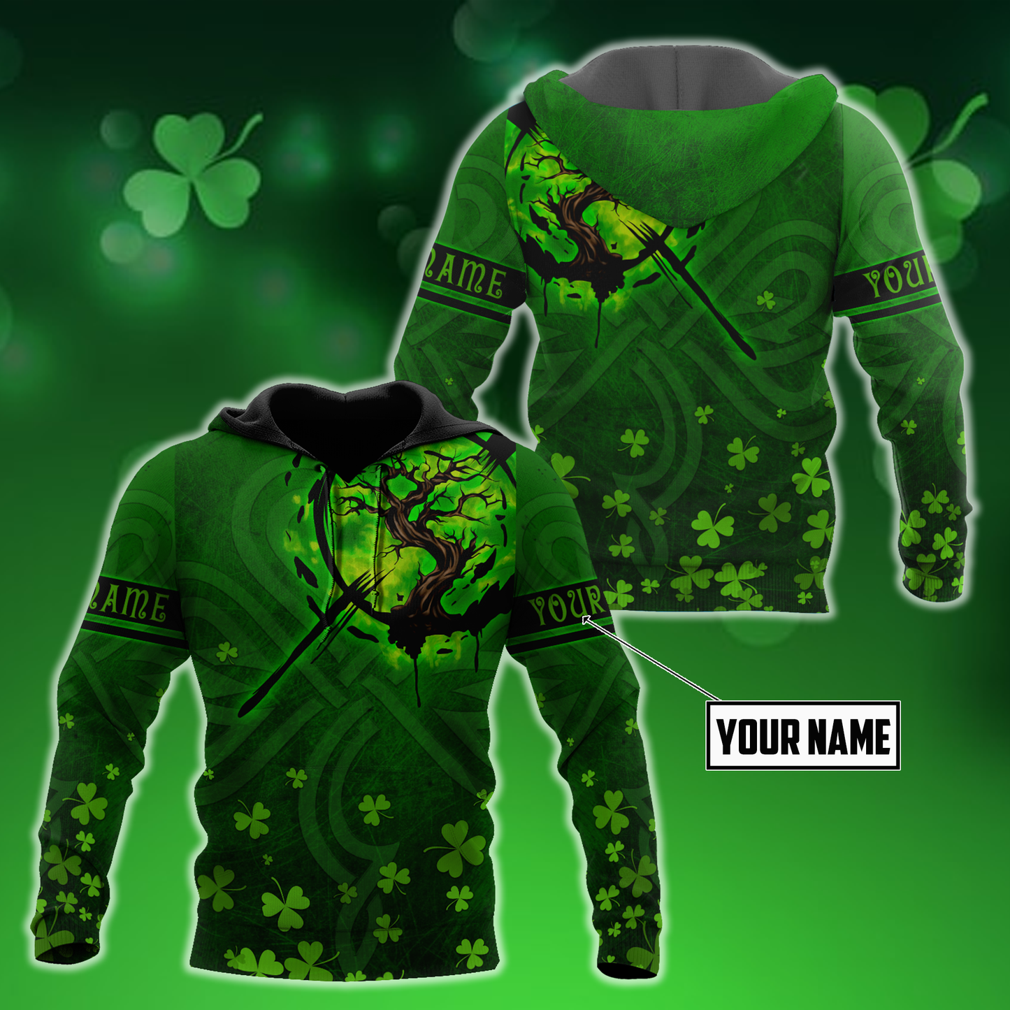 Premium Unisex Hoodie Irish St.Patrick Custom Name Tree Of Life ML