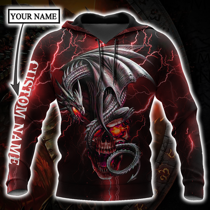 Dragon Skull Red 3D Shirt For Men And Women Custom Name