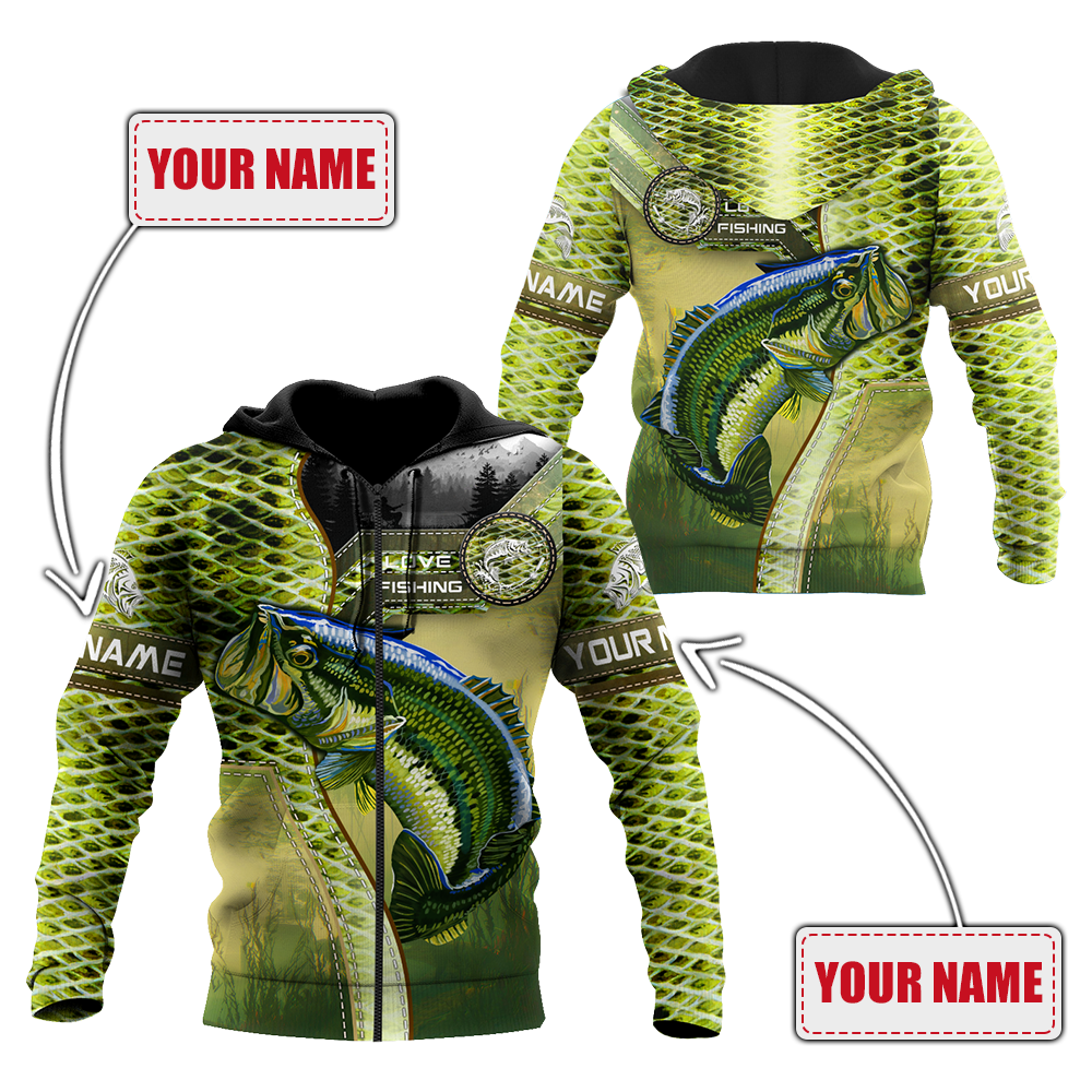 Custom name Bass Master Fishing camo 3D print shirts