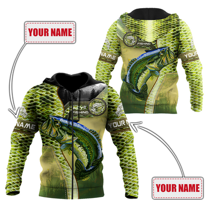 Custom name Bass Master Fishing camo 3D print shirts