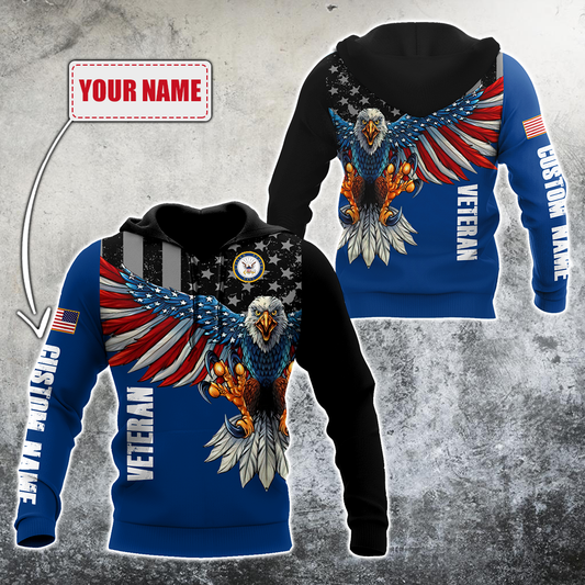 Custom name US Navy Veteran Eagle 3d printed shirts Proud Military