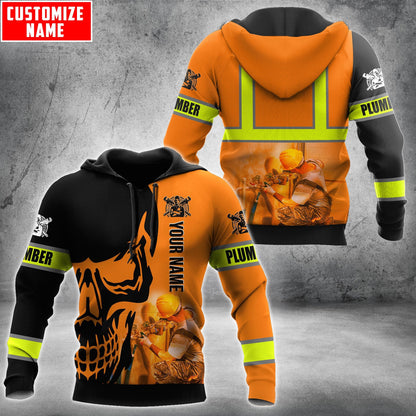 Tmarc Tee Personalized Plumber Orange Skull Apparel