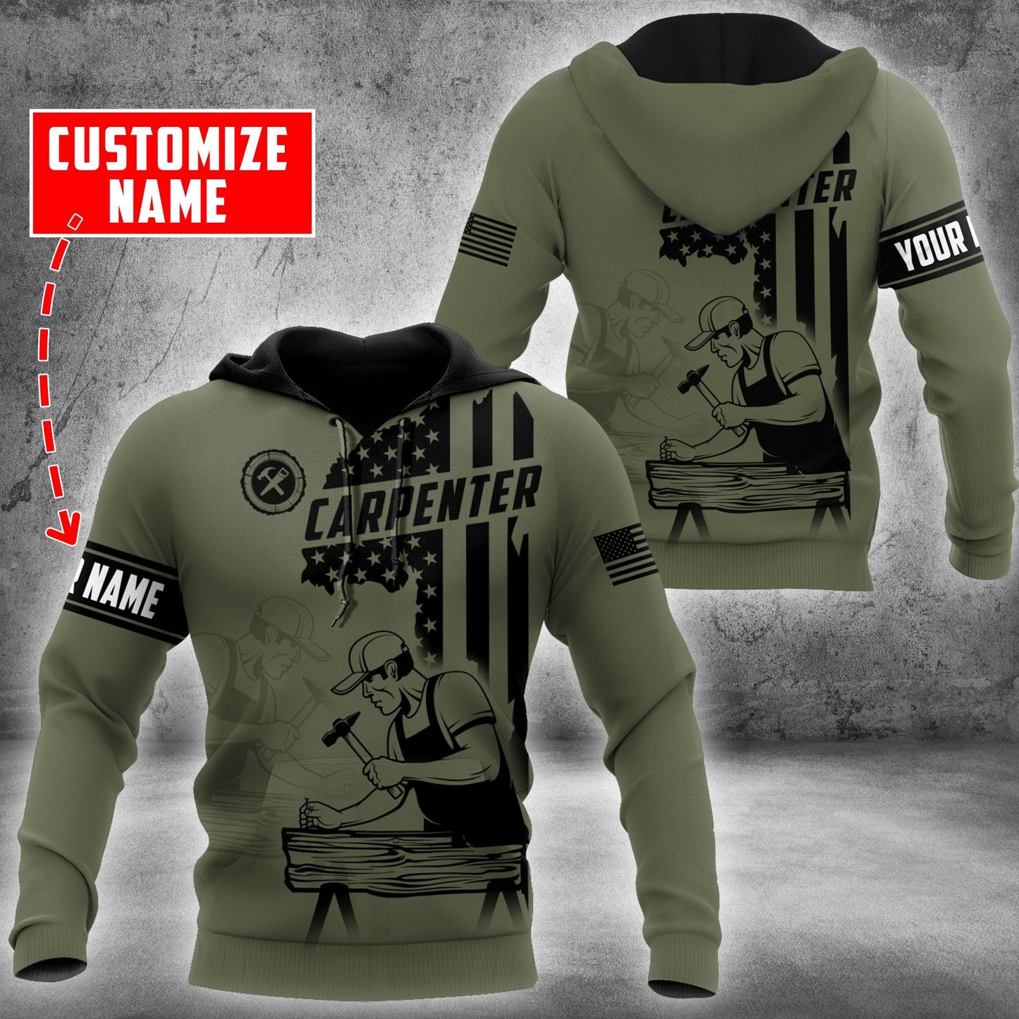 Personalized Name Carpenter 3D All Over Printed Unisex Shirts American Carpenter Ver 3